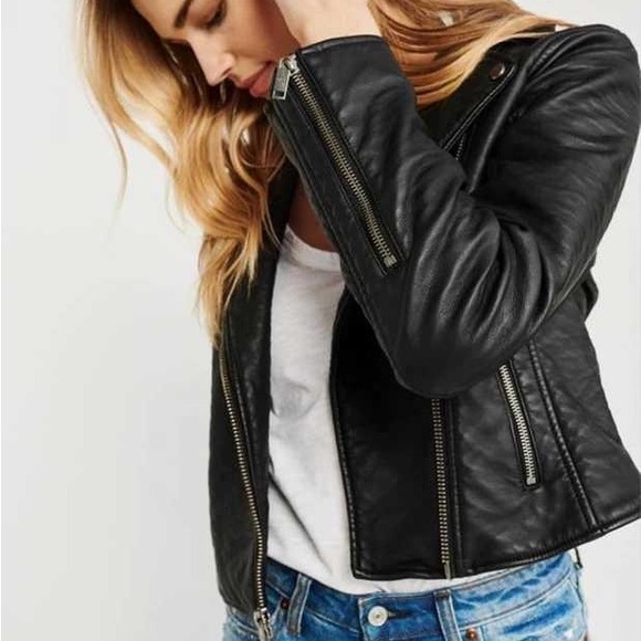 Abercrombie & Fitch Faux Leather Moto Jacket Size S - Picture 4 of 6